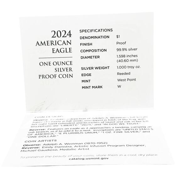 2024 W Silver Eagle Proof Coin Gift Set w/ Box & COA Collector Ready - Picture 6 of 7